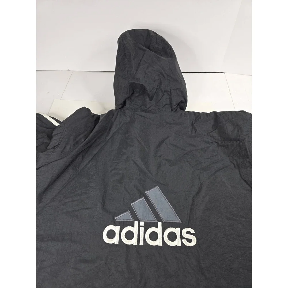 Vintage Adidas Black Gray Winter Hooded Oversized Quilted Jacket Mens Size Large